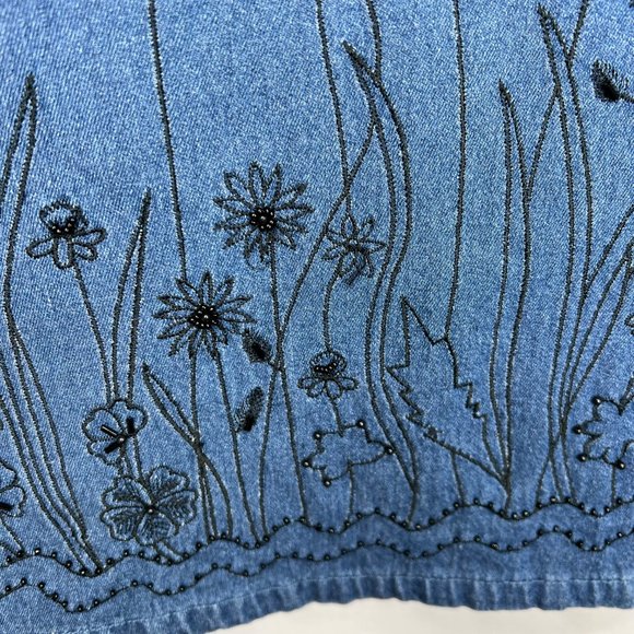 Club Z Denim Woman’s Shirt sz 22/24 Embroidered & Bead Decorated Velvet Collar - Picture 5 of 11